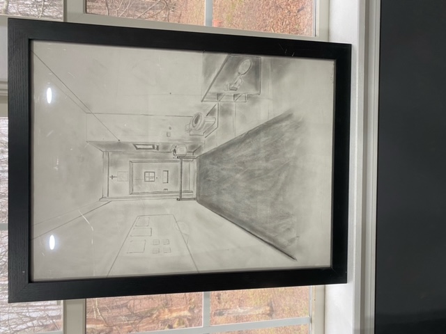 pencil sketch of a prison cell