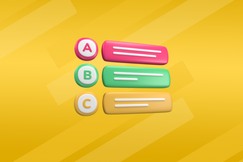 a multiple choice question is represented showing the letters A B and C in red, green and yellow