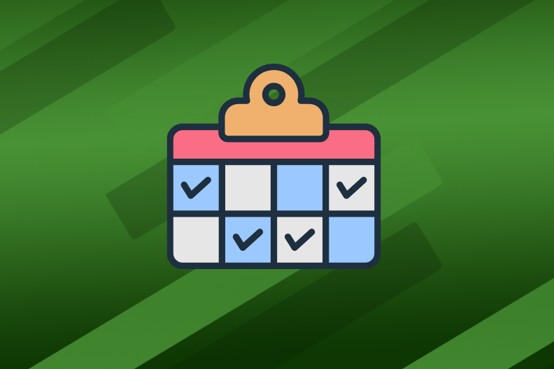 a clipboard shows a grid with some items checked