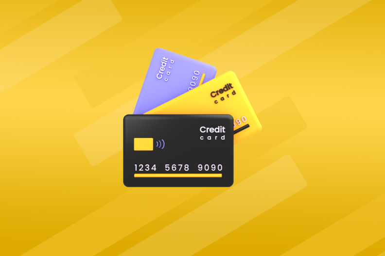 images of 3 credit cards against a yellow background