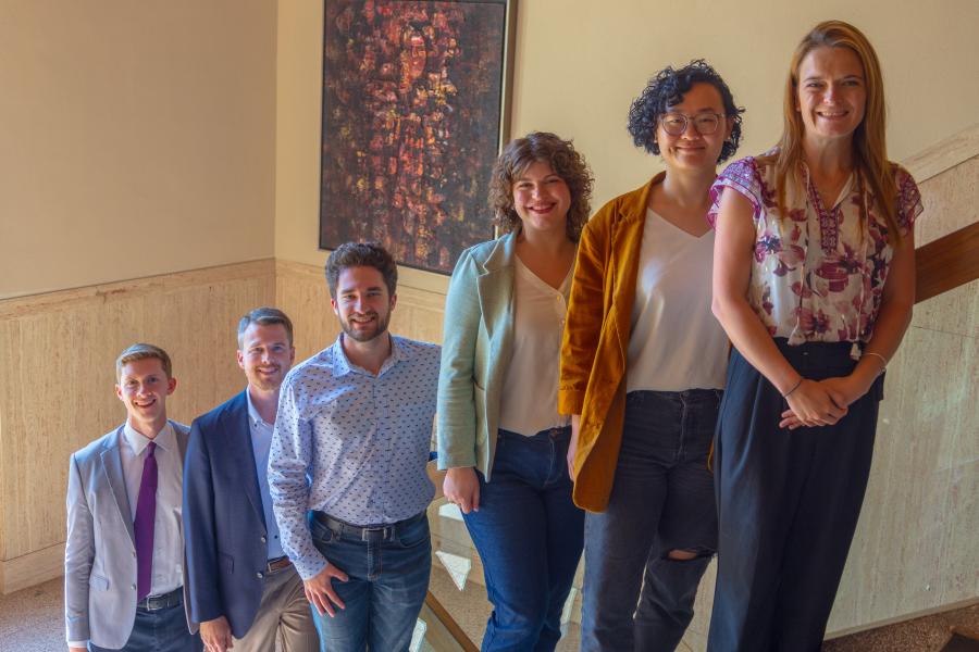 2025-26 Postdoctoral Teaching Fellows.  Left to Right:  Levi Durham, Eric Brewer, Jon Beard, Kristin Woytkewicz, Yifan Zhang and Katherine Blandin.  Not pictured: Allie Lopez, Tatyana Martynova, Austin McCoy, and Chad Regli